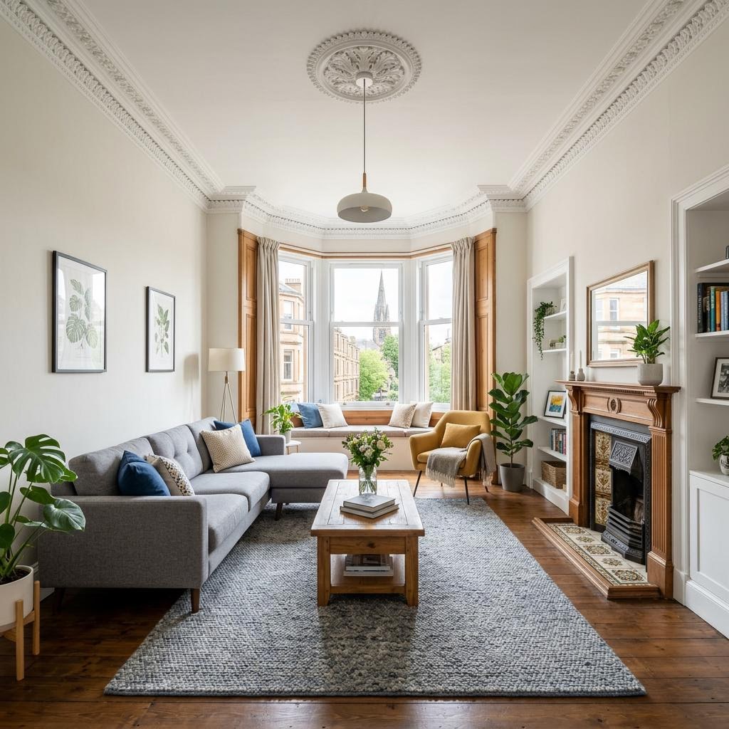 Warm, modern Glasgow flat living room
