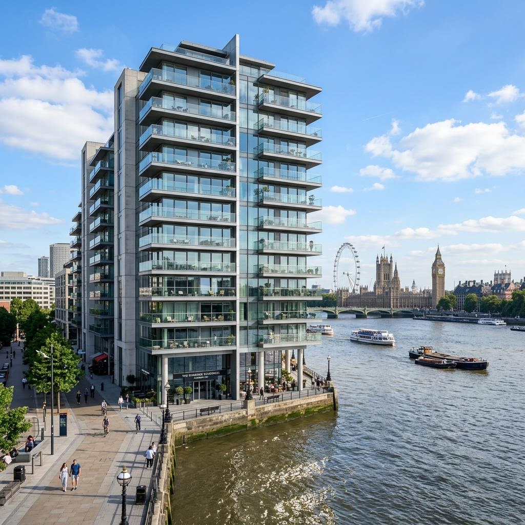Riverside apartment buildings in London